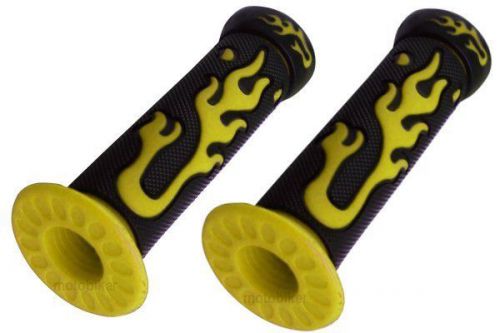 Honda atv yellow flame handlebar bar gel hand grips fits 7/8&#034; or 22.2mm bars