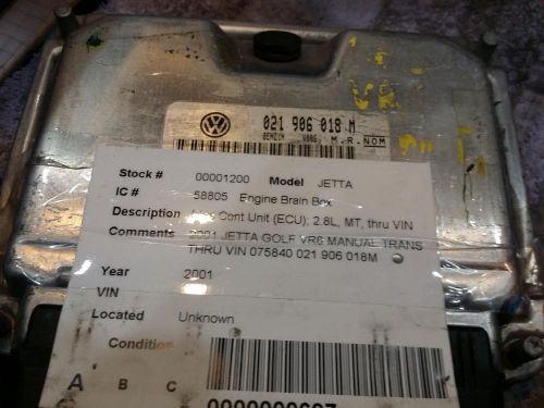 Volkswagen jetta engine brain box electronic control module; 2.8l, mt, thru vi