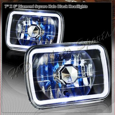 Universal 7"x6" h6054 sealed beam replacement halo black housing headlight lamps