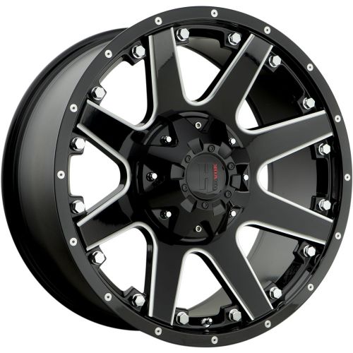 18x9 black milled havok h102 8x6.5 -12 wheels 35x12.5x18 tires