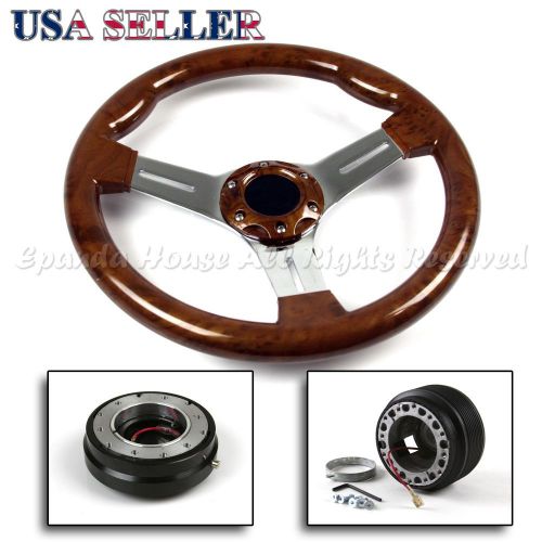 Fit 92-97 mazda mx6 mx-6 350mm wood trim chrome steering wheel+hub+quick release