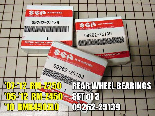 ✔new suzuki rmz250 rmz450 rmx450 - (3) rear wheel bearings set  09262-25139
