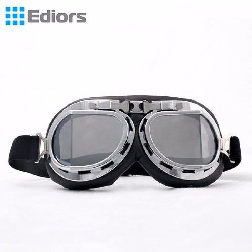 Aviator pilot cruiser riding motorcycle scooter atv goggles eyewear silver lens