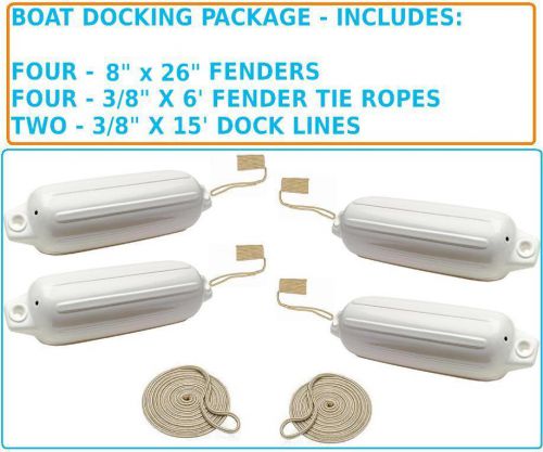 Boat dock / mooring package includes 4-fenders, 4-fender lines &amp; 2-dock lines