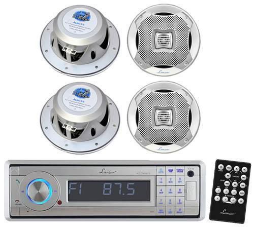 New silver lanzar aqcd60bts cd/mp3 radio player w/wireless bluetooth 4 speakers