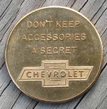 Rare original nos chevrolet accessories advertising medal or token #b172