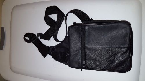 Ladies biker crossbody purse black leather lots of pockets expandable