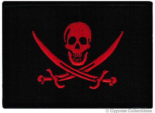 Poison biker patch flag skull swords rebel jolly roger blood red version