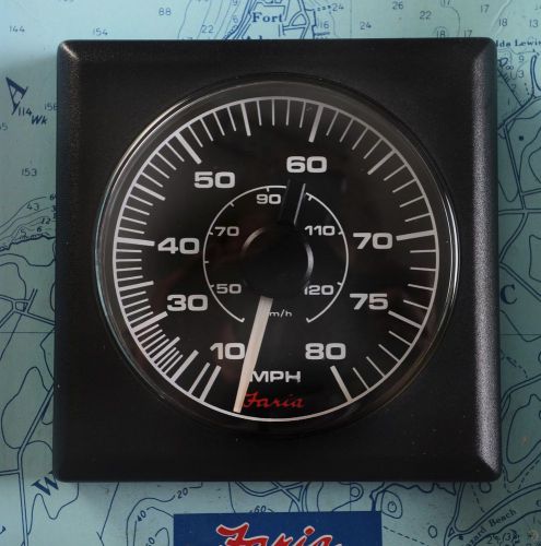 Marine 80 mph speedometer kit complete boat gauge 3 1/2&#034; square faria 33218 usa