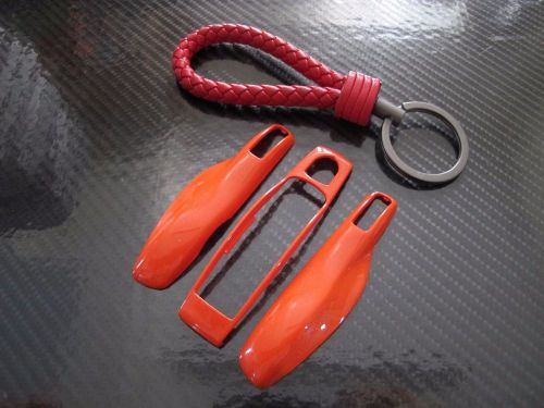 Red pu key chain + 3pcs orange remote fob cover key case trim for porsche macan