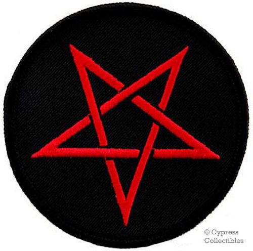 Red pentagram evil motorcycle biker embroidered patch iron-on applique devil