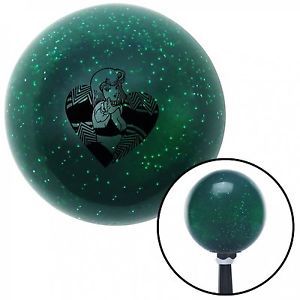 Black anime girl in heart green metal flake shift knob with 16mm x 1.5 insert