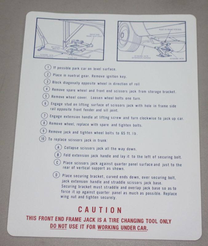New 1970 superbird front end jacking instruction decal
