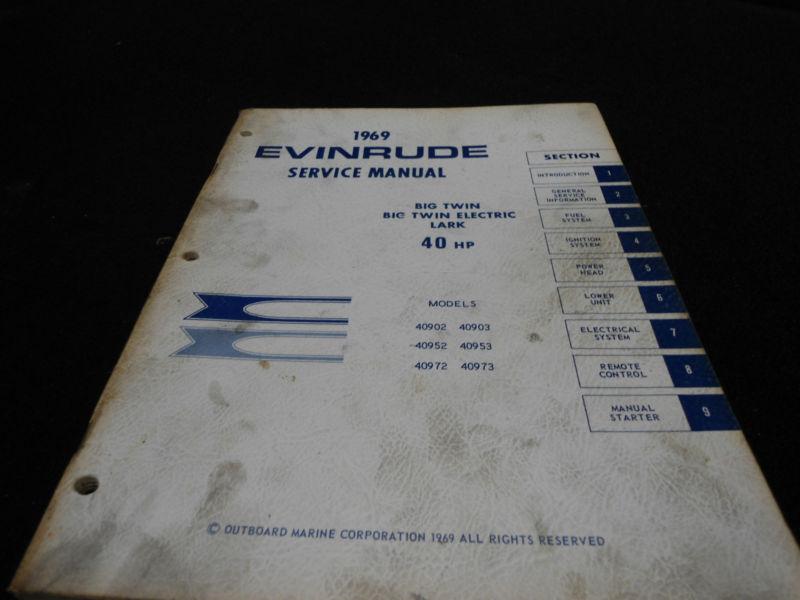 Original factory 1969 service manual # item_4596 evinrude 40hp outboard boat 