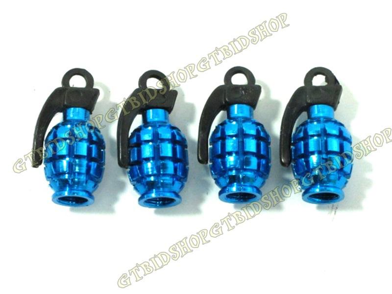 Tyre valve dust cap grenade for wheel  4pcs blue