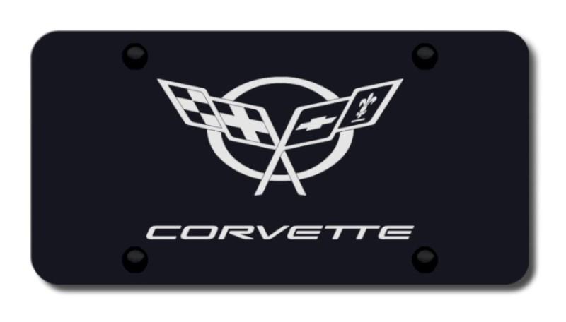Gm corvette 5 laser etched black license plate made in usa genuine