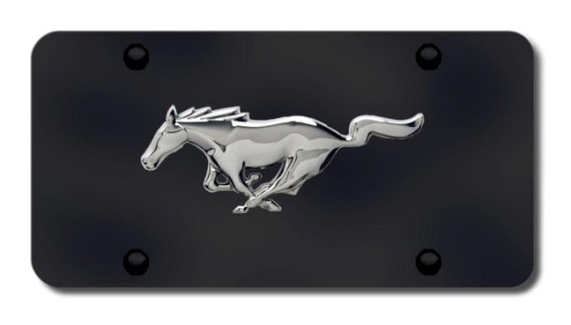 Ford mustang horse chrome on black license plate made in usa genuine