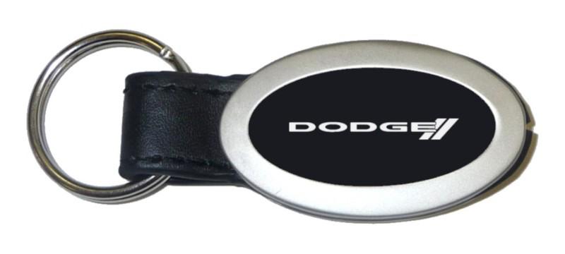 Chrysler dodge stripe black oval leather keychain / key fob engraved in usa gen