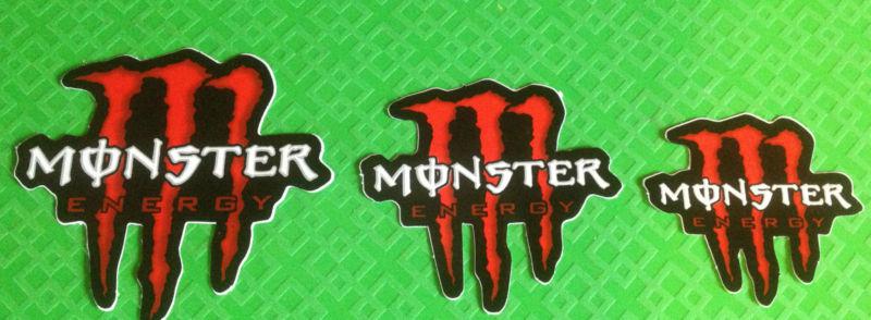 3 stickers monsters racing atv motorcycle honda suzuki yamaha ktm rockstar s158