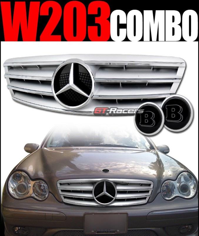 Silver amg style front grill grille+b hood trunk emblem 2001-2007 mercedes w203