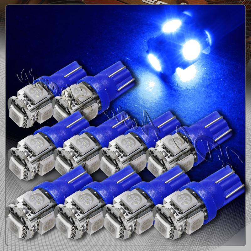 10x 5 smd led t10 wedge interior instrument panel gauge replacement bulbs - blue