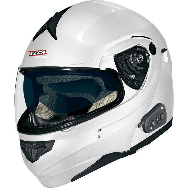 Pearl white l vega summit 3.0 v-com bluetooth modular full face helmet