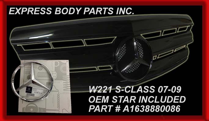 07-09 w221 s550 all black with black star shiny grille s-class  new hood style 