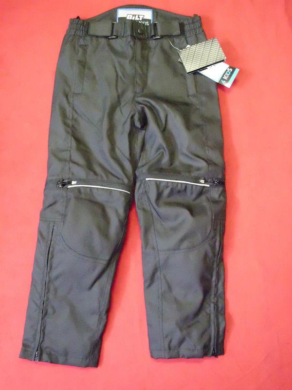 Bilt 4 kids motorcycle pants kids children black bolt h20 pnt blwkid2 size small