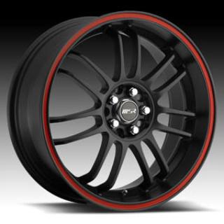 18" inch msr wheels, style 086, 18 x 7.5, 4x100/4x4.5 black w/ red stripe rims