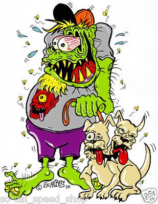 Weird oh & dog decal monster low brow hot rod rat street vtg style fink gasser