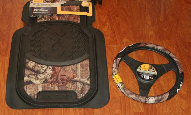 Browning buckmark mossy oak  camo floor mat set plus steering wheel cover