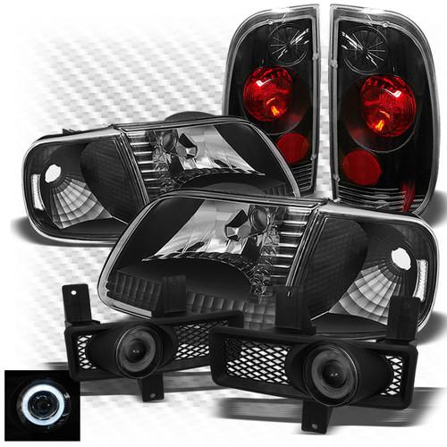 97-98 f150, f250ld black headlights + altezza tail lights + projector fog lights