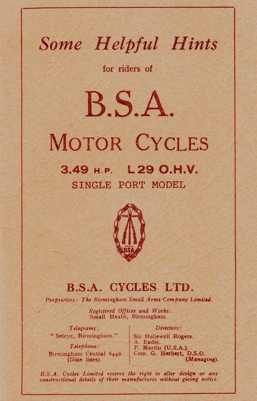 1929 bsa helpful hints book for single port model