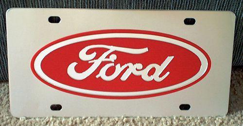 Ford oval vanity license plate tag stainless steel red emblem