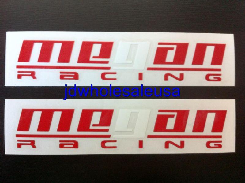 2 x megan racing decals stickers vinyl car truck sedan coupe window red & white