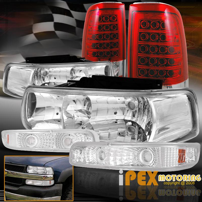 New 99-02 chevy silverado chrome headlights + signal lamp + led red tail lights