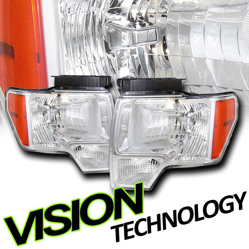 Chrome crystal headlights headlamps w/ amber reflector lh+rh l+r 09-12 ford f150
