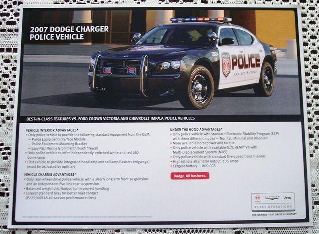 New 2007 dodge charger police car literature brochure hero card!