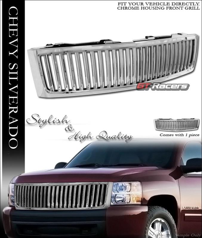 Chrome vertical front bumper hood grill grille 2007-2013 chevy silverado pickup