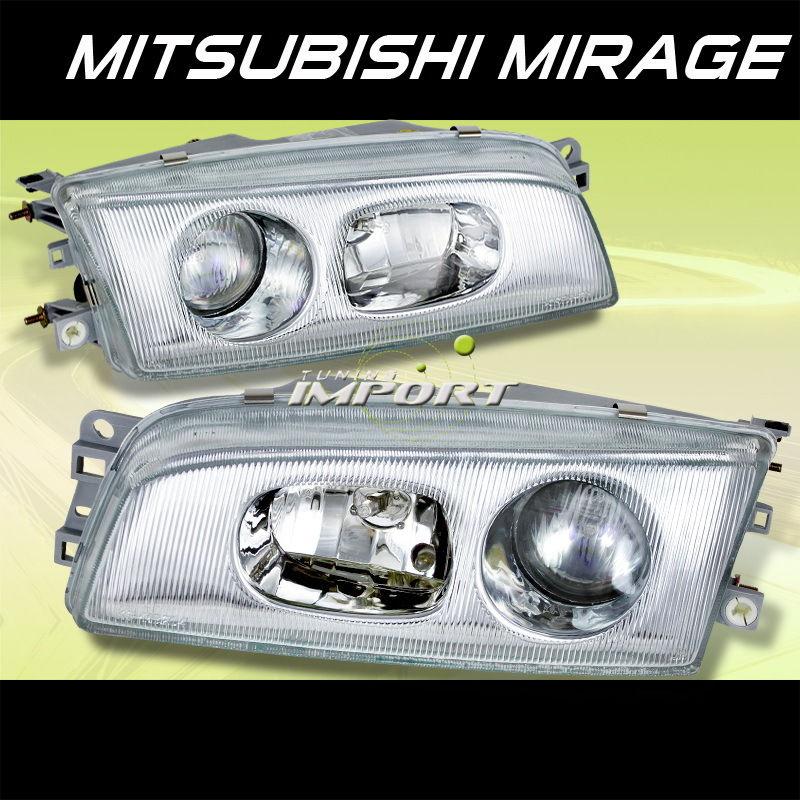 1997-2002 mitsubishi mirage 4dr chrome clear lens headlights pair new assembly
