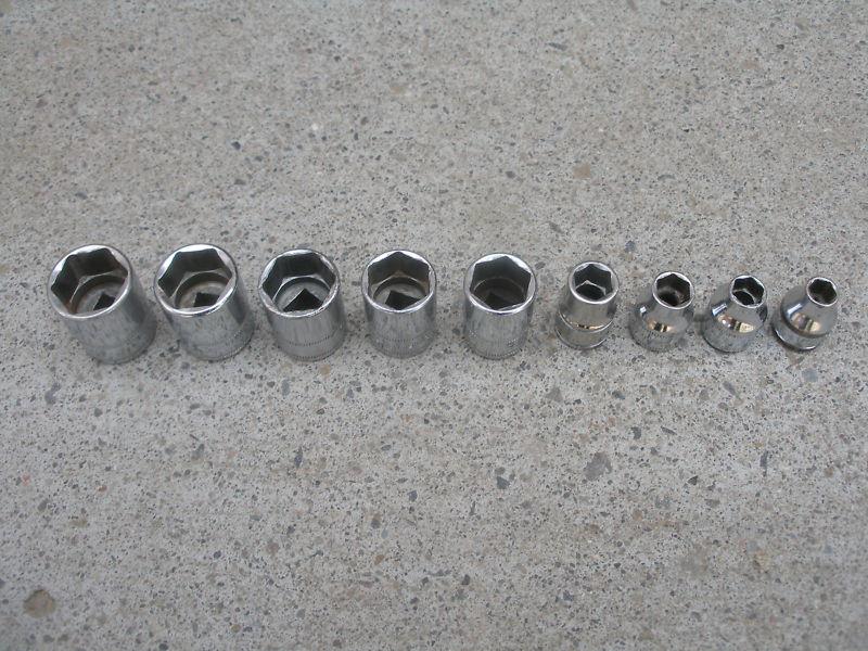 Snap-on 9pc, 3/8"dr, 6pt metric shallow sockets 7mm to 19mm