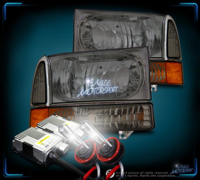 2000-2004 ford excursion/99-2004 super duty smoke headlights h/l beams 6000k hid