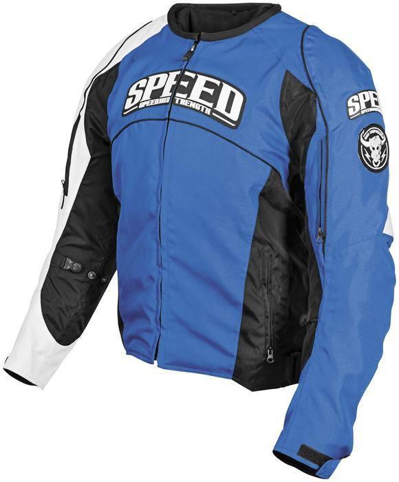 Speed and strength top dead center motorcycle jacket blue sm/small
