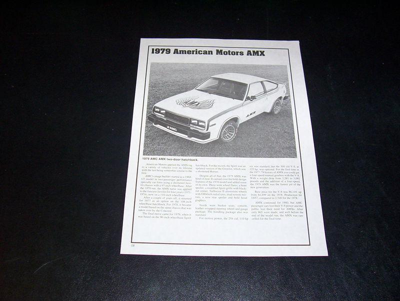 The 1979 amc amx car info spec page free ship!