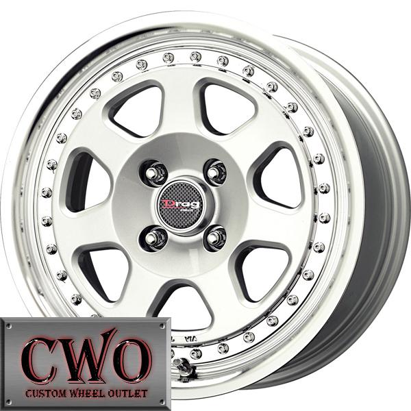 15 silver drag dr-27 wheels rims 4x100 4 lug civic mini miata cobalt xb integra