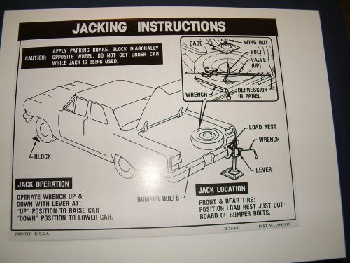Jacking instruction decal 64 65 66 chevelle