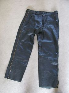 Black leather men&#039;s motorcycle pants heavy duty