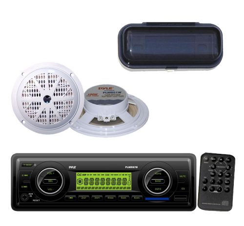 New marine weatherband aux sd radio player 2x 5.25&#039;&#039; 2 way marine speakers+cover