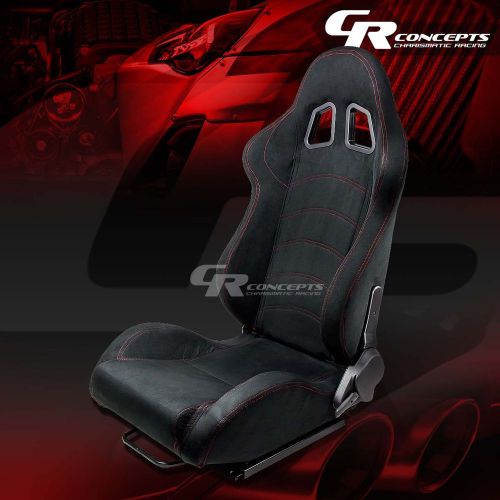 2 x black suede reclinable sports racing seats+mounting slider driver left side