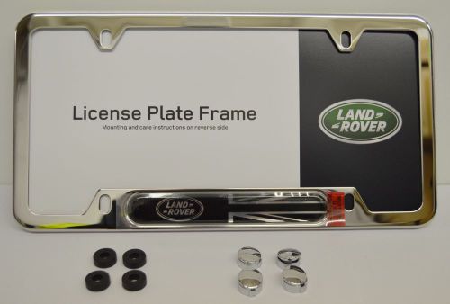 Polished silver finish license plate frame land rover logo on british flag